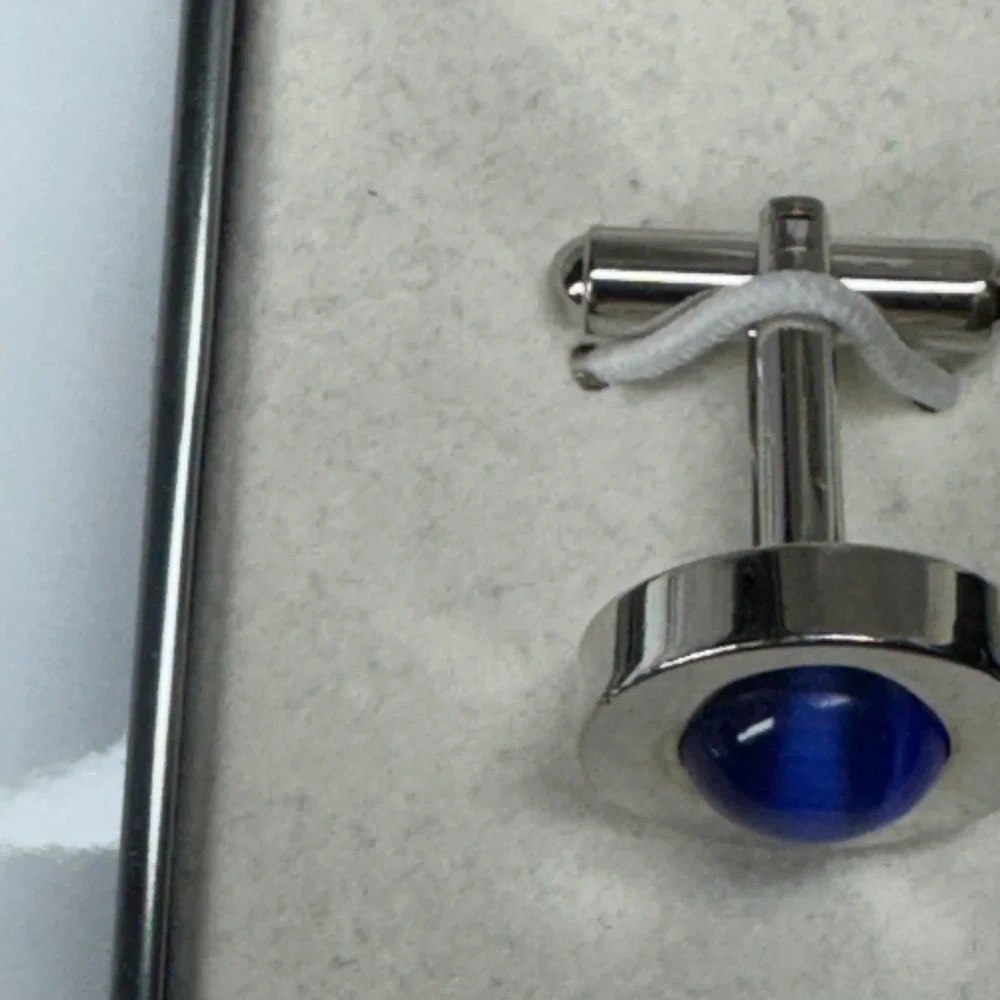 Claiborne Silver Tone Cufflinks Blue Gemstone Elegant Formal‎ Accessory